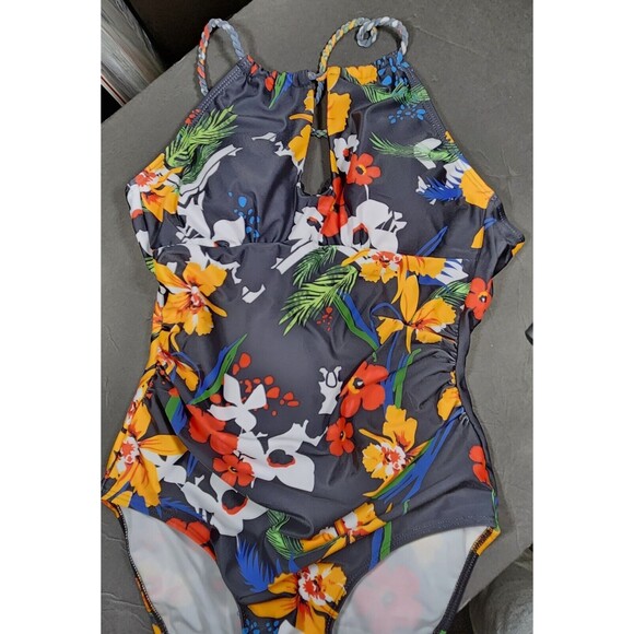 Luna Wave Women's One Piece Swimsuit Halter Neck Hollow Front Ruched Beach Wear - Picture 10 of 10